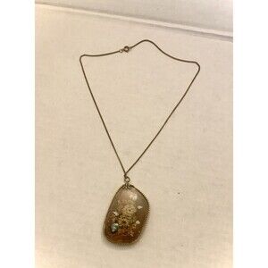 VTG MCM Resin dried flower seashell pendant necklace upcycled eye glass frame?